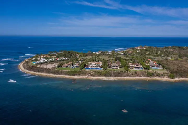 The tip of the Punta Mita peninsula from the air, where both group villas stand